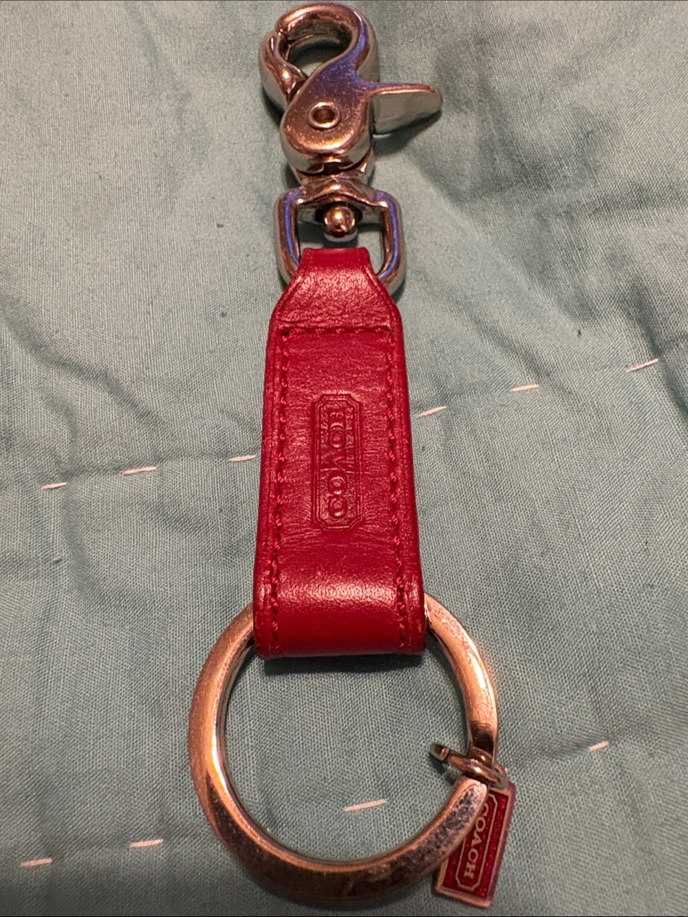 COACH Red Leather Key & Card Holder with Silver Hardware